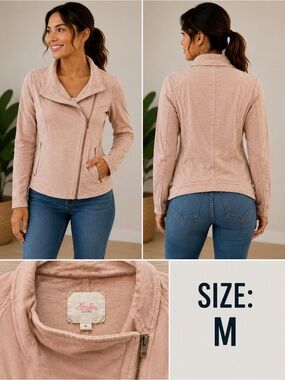 HI LINE FLEECE Women's Light Blush Asymmetrical Zip Jacket MEDIUM